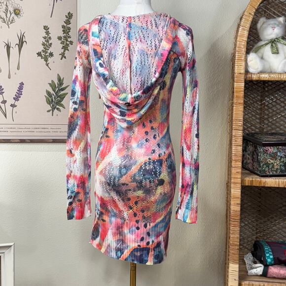 Vintage Y2k Apple Bottom Hooded Knit Mini Dress Sexy Streetwear Grunge Gyaru S - Picture 2 of 8